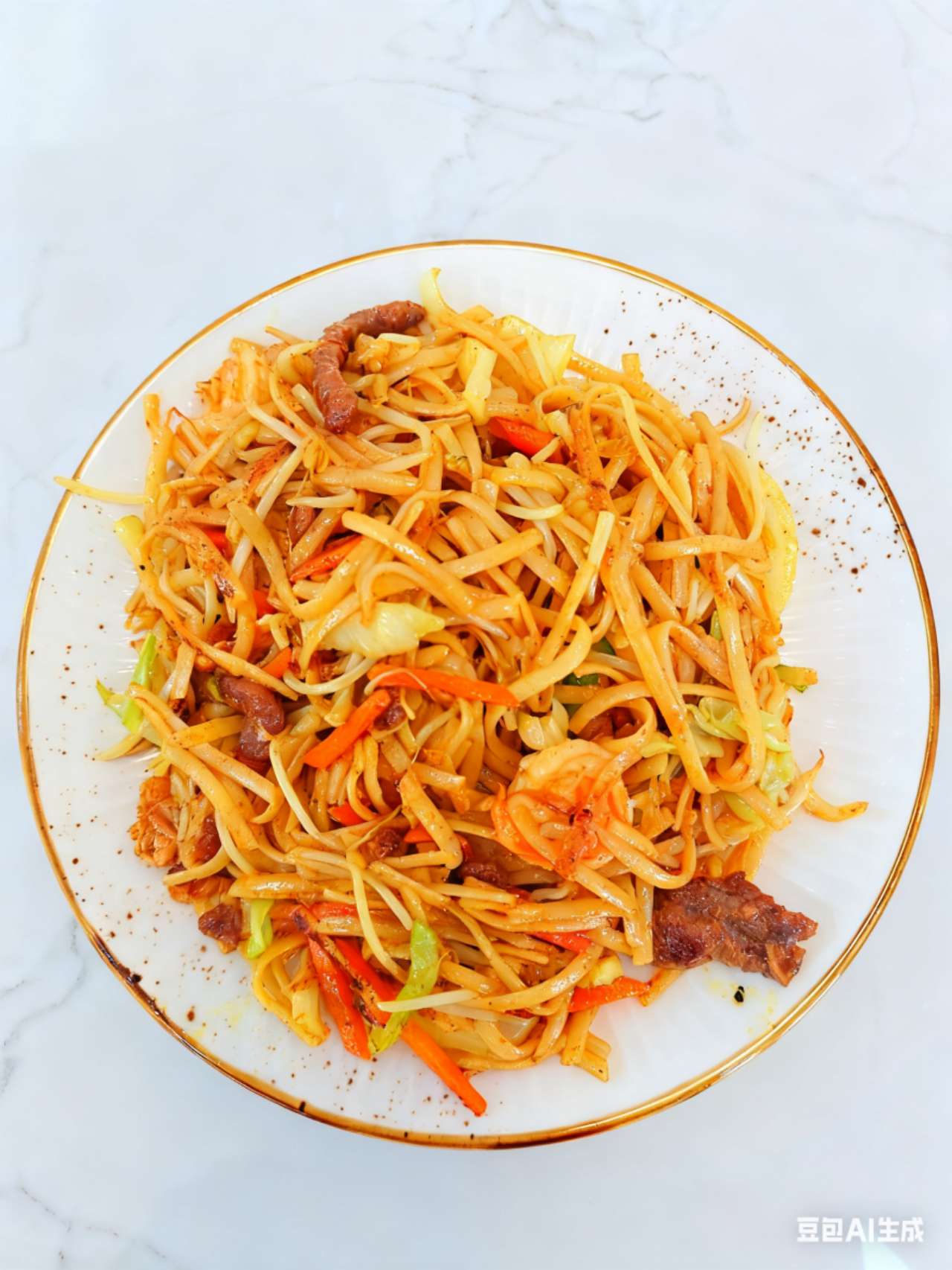 Tallarines fritos con salsa curry