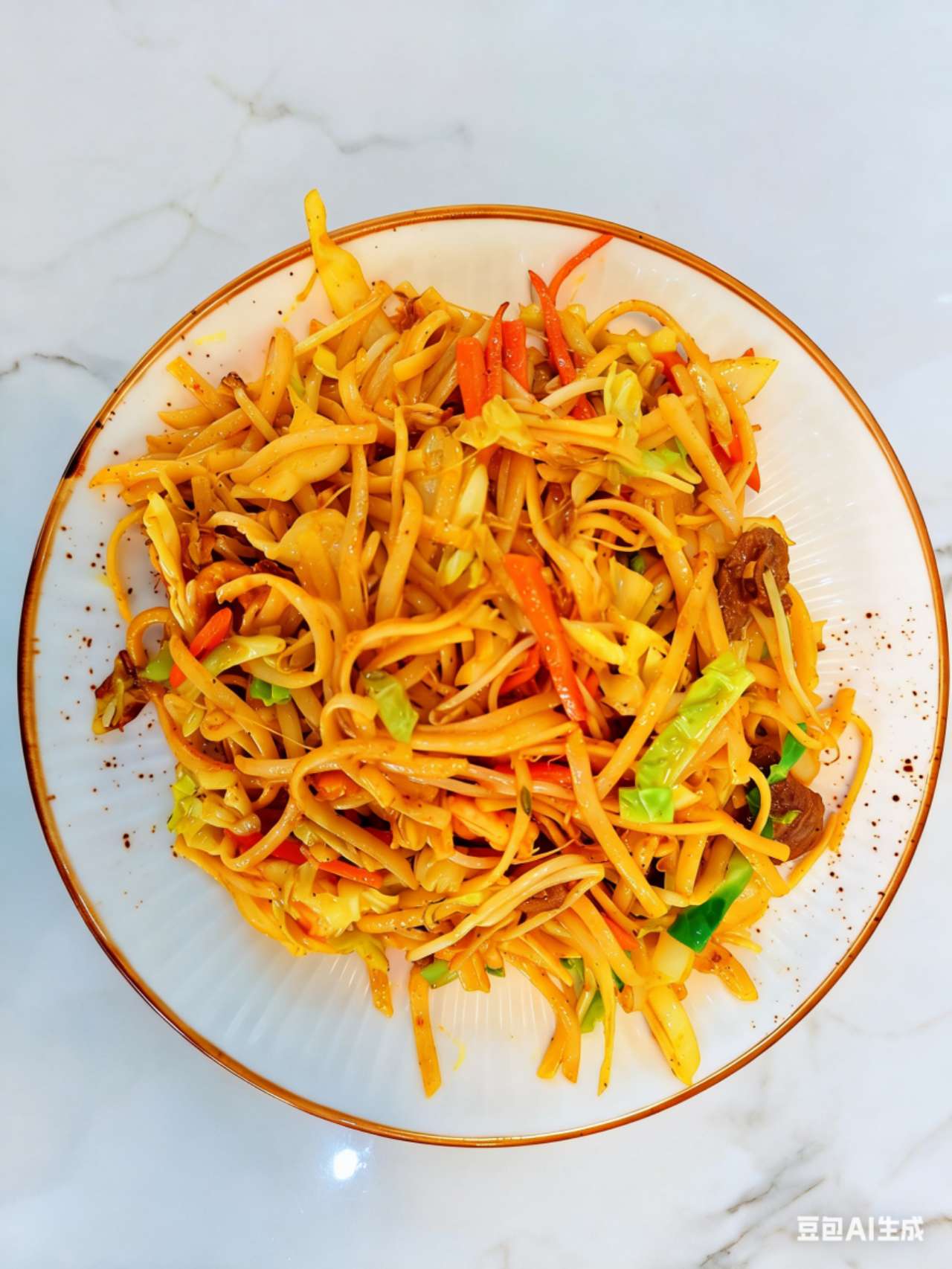 Tallarines fritos con ternera