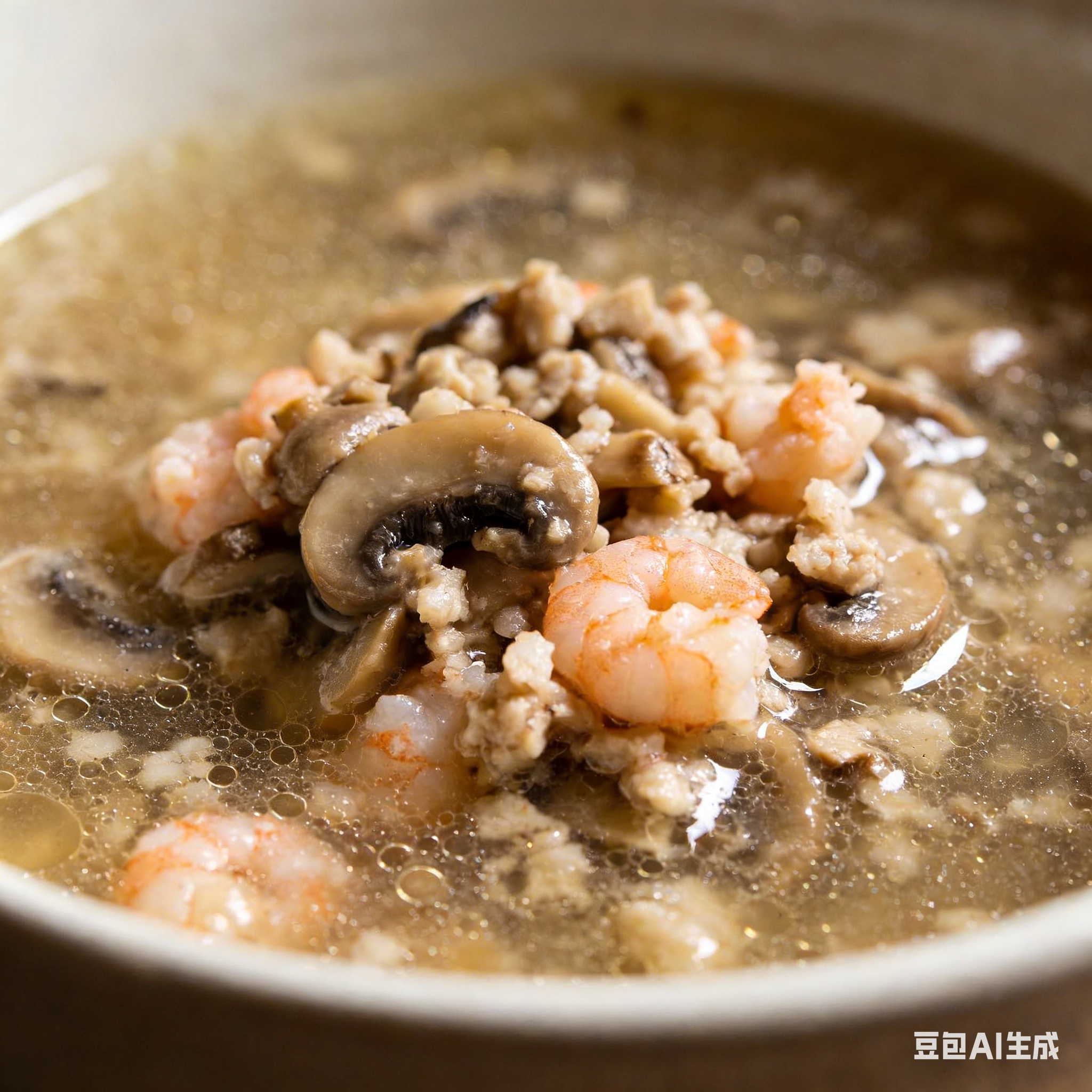 Sopa de champiñones con gambas
